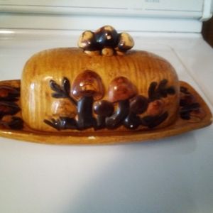 Vintage kitchen décor 1970's Mushroom butter dish